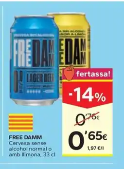 Caprabo FREE DAMM Cervesa sense alcohol normal o amb llimona oferta
