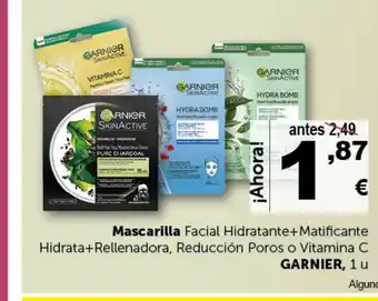 Masymas GARNIER Mascarilla Facial Hidratante+Matificante Hidrata+Rellenadora, Reducción Poros o Vitamina C oferta