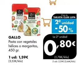 Supermercados Lupa GALLO Pasta con vegetales hélices o margaritas oferta