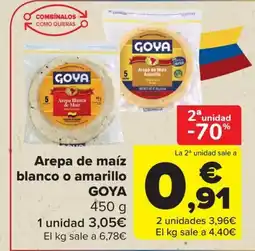 Carrefour GOYA Arepa de maíz blanco o amarillo oferta
