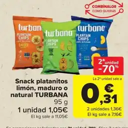 Carrefour TURBANA Snack platanitos limón, maduro o natural oferta