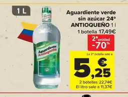 Carrefour ANTIOQUEÑO Aguardiente verde sin azúcar 24° oferta