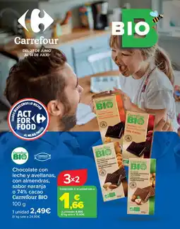 Carrefour CARREFOUR BIO Chocolate con leche y avellanas, con almendras, sabor naranja o 74% cacao oferta