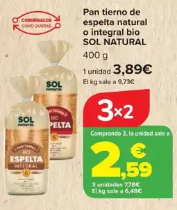 Carrefour SOL NATURAL Pan tierno de espelta natural o integral bio oferta