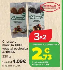 Carrefour AHIMSA Chorizo o morcilla 100% vegetal ecológica oferta