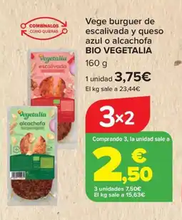 Carrefour BIO VEGETALIA Vege burguer de escalivada y queso azul o alcachofa oferta