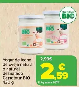 Carrefour CARREFOUR BIO Yogur de leche de oveja natural o natural desnatado oferta