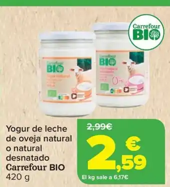 Carrefour CARREFOUR BIO Yogur de leche de oveja natural o natural desnatado oferta