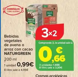 Carrefour NATURGREEN Bebidas vegetales de avena o arroz con cacao oferta