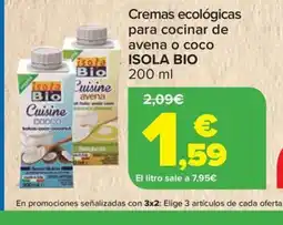 Carrefour ISOLA BIO Cremas ecológicas para cocinar de avena o coco oferta