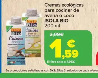 Carrefour ISOLA BIO Cremas ecológicas para cocinar de avena o coco oferta