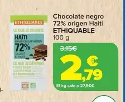 Carrefour ETHIQUABLE Chocolate negro 72% origen oferta