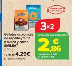 Carrefour SMILEAT Galletas ecológicas de espelta y fruta o avena y cacao oferta