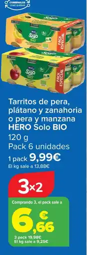 Carrefour Tarritos de pera, plátano y zanahoria o pera y manzana oferta