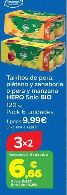 Carrefour Tarritos de pera, plátano y zanahoria o pera y manzana oferta