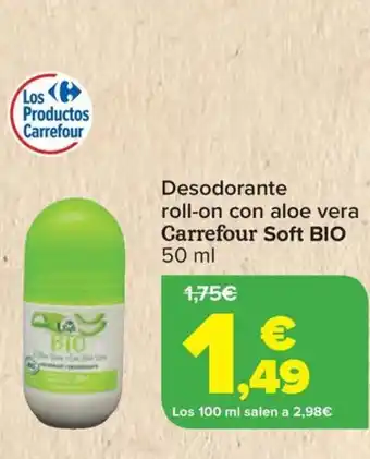Carrefour CARREFOUR SOFT BIO Desodorante roll-on con aloe vera oferta
