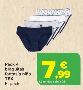 Carrefour TEX Pack 4 braguitas fantasía niña oferta