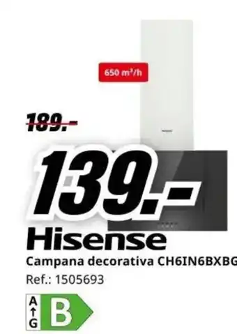 MediaMarkt HISENSE Campana decorativa CH6IN6BXBG oferta