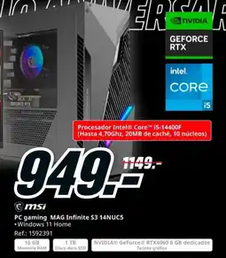 MediaMarkt MSI PC gaming MAG Infinite S3 14NUC5 oferta