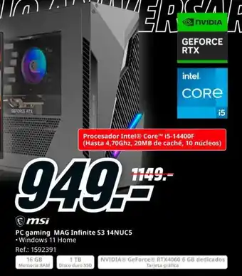 MediaMarkt MSI PC gaming MAG Infinite S3 14NUC5 oferta