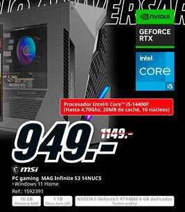 MediaMarkt MSI PC gaming MAG Infinite S3 14NUC5 oferta