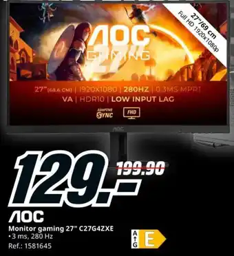 MediaMarkt AOC Monitor gaming 27" C27G4ZXE oferta