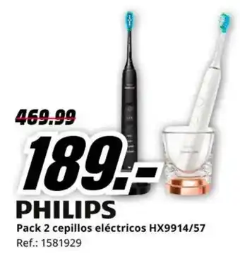 MediaMarkt PHILIPS Pack 2 cepillos eléctricos HX9914/57 oferta