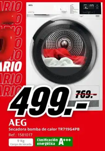 MediaMarkt AEG Secadora bomba de calor TR719G4PB oferta