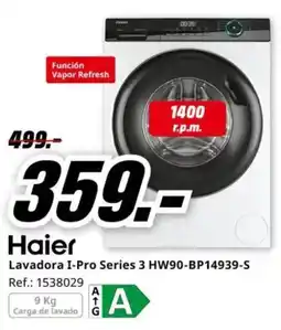 MediaMarkt HAIER Lavadora I-Pro Series 3 HW90-BP14939-S oferta