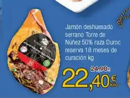 FROIZ Jamón deshuesado serrano Torre de Núñez 50% raza Duroc reserva 18 meses de curación oferta