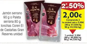 FROIZ Jamón serrano Paleta serrana lonchas Coren El de Castanas Gran Reserva oferta