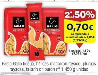 FROIZ Pasta Gallo fideuá, hélices macarrón rayado, plumas rayadas, tallarín o tiburón nº oferta