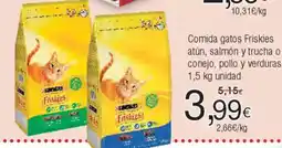 FROIZ Comida gatos Friskies atún, salmón y trucha o conejo, pollo y verduras oferta