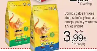 FROIZ Comida gatos Friskies atún, salmón y trucha o conejo, pollo y verduras oferta