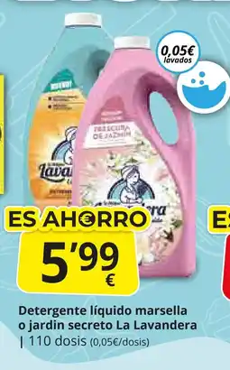 Supermercados MAS LA LAVANDERA Detergente líquido marsella o jardin secreto oferta