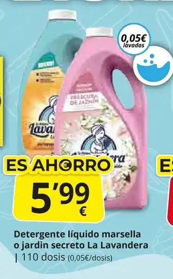 Supermercados MAS LA LAVANDERA Detergente líquido marsella o jardin secreto oferta