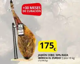 Supermercados MAS Jamón cebo 50% raza ibérica el zurdo oferta