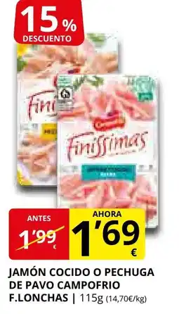 Supermercados MAS Jamón cocido o pechuga de pavo campofrio f.lonchas oferta