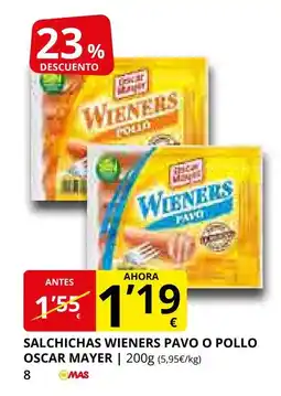 Supermercados MAS OSCAR MAYER Salchichas wieners pavo o pollo oferta
