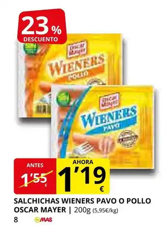 Supermercados MAS OSCAR MAYER Salchichas wieners pavo o pollo oferta