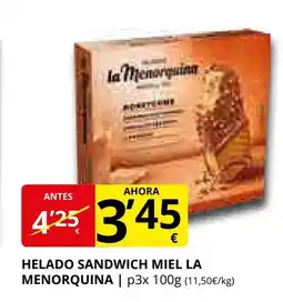 Supermercados MAS Helado sandwich miel la menorquina oferta
