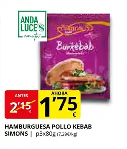 Supermercados MAS Hamburguesa pollo kebab simons oferta