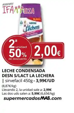 Supermercados MAS LA LECHERA Leche condensada desn s/lact oferta