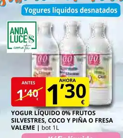 Supermercados MAS Yogur líquido 0% frutos silvestres, coco y piña o fresa valeme oferta