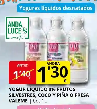 Supermercados MAS Yogur líquido 0% frutos silvestres, coco y piña o fresa valeme oferta