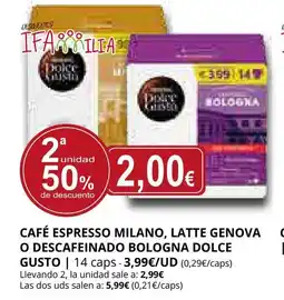Supermercados MAS DOLCE GUSTO Café espresso milano, latte genova o descafeinado bologna oferta