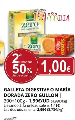 Supermercados MAS GULLON Galleta digestive o maría dorada zero oferta