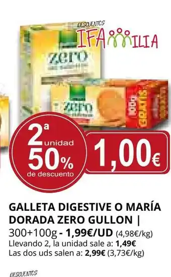 Supermercados MAS GULLON Galleta digestive o maría dorada zero oferta