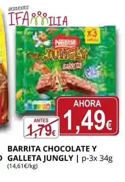Supermercados MAS JUNGLY Barrita chocolate y galleta oferta