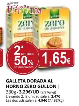 Supermercados MAS GULLON Galleta dorada al horno zero oferta